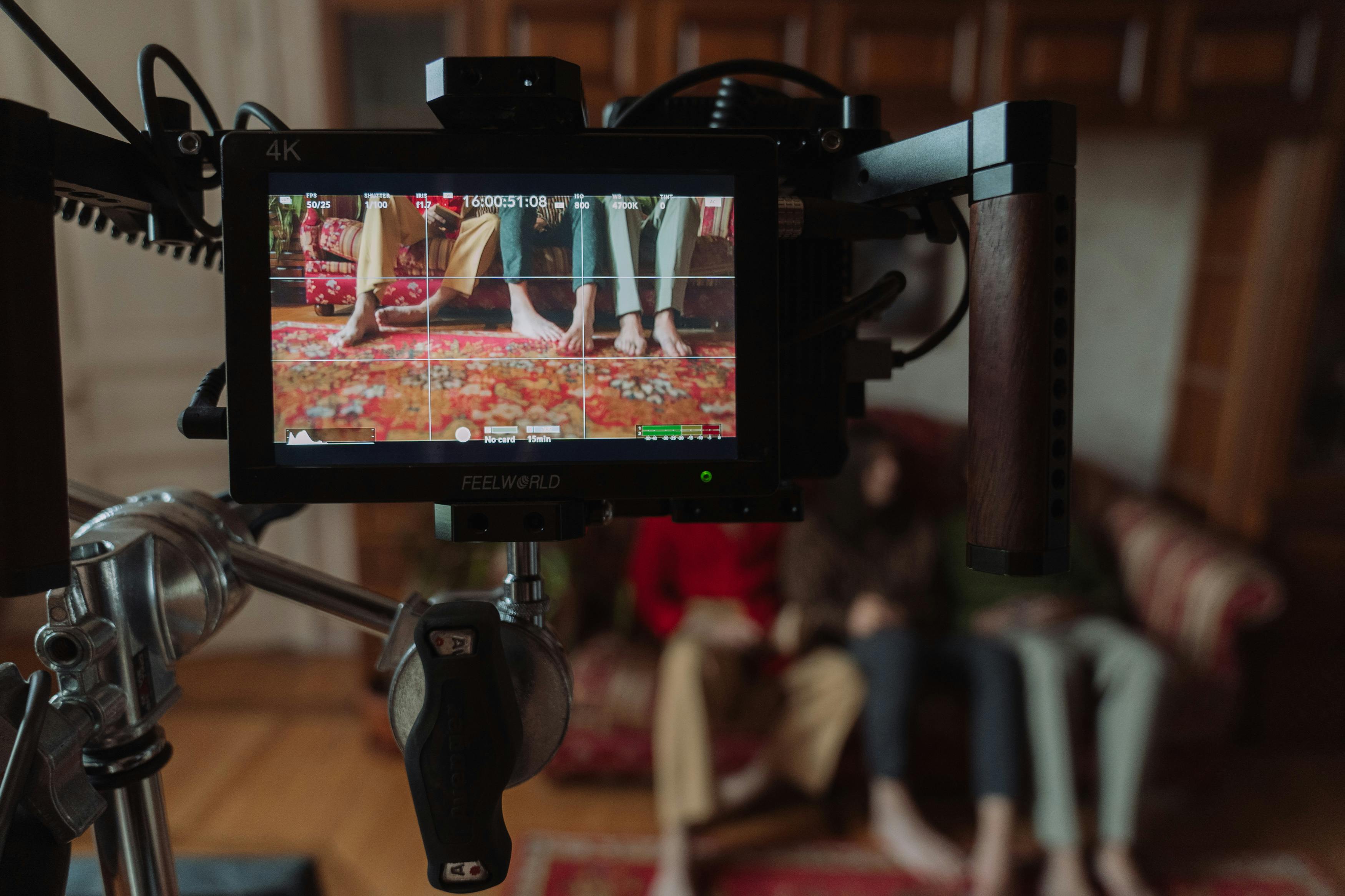 Camera monitor framing a scene on set
